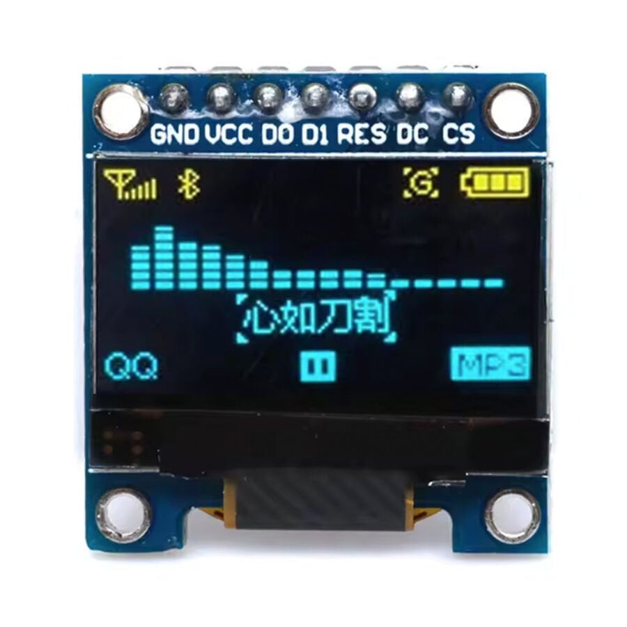 0.96'' 128x64 7 Pin OLED Grafik LCD Ekran Modülü – SSD1306 – SPI – Sarı-Mavi