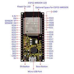 ESP32 WROOM-32D WiFi ve Bluetooth Geliştirme Modülü - Dual-Core MCU, Yerleşik Antenli