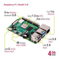 Raspberry Pi 4 Model B - 4GB | Geliştirme Kartı | 4K Destekli Mini Bilgisayar
